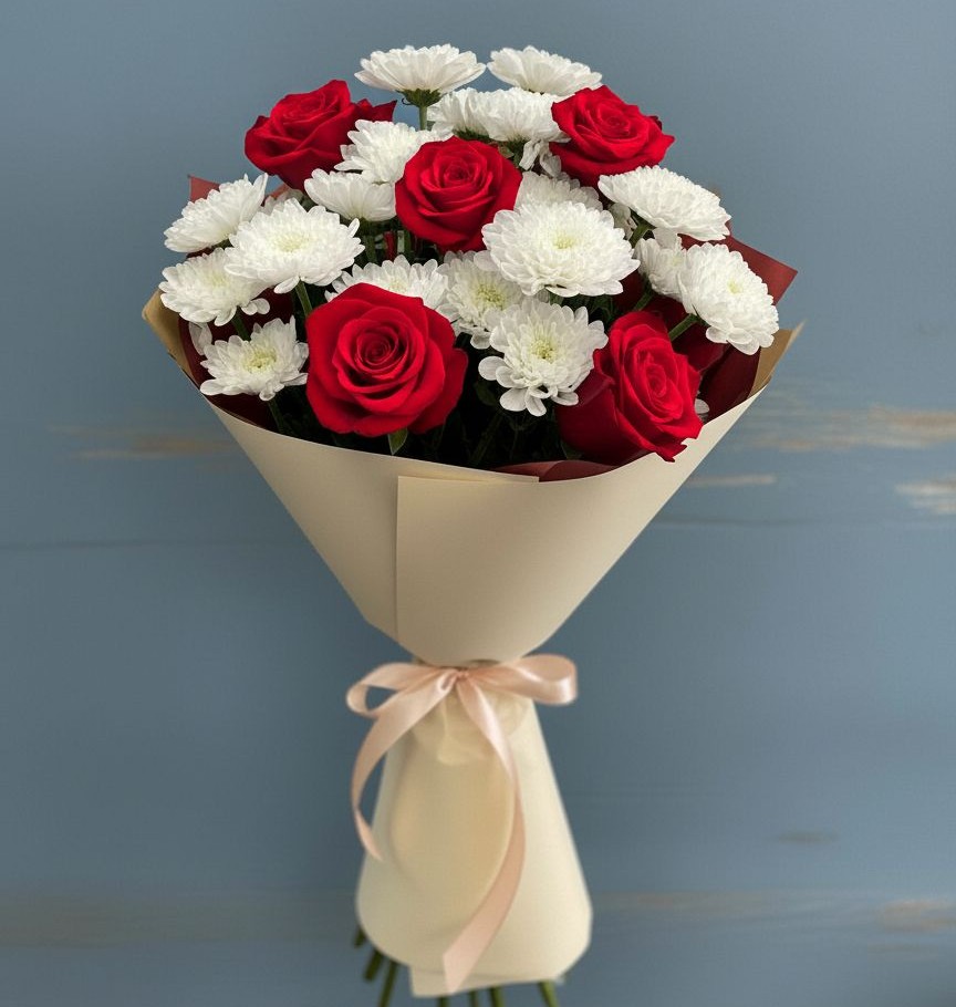 Букет цветов из: Розы и Хризантемы в Сосновоборске Пензенской области