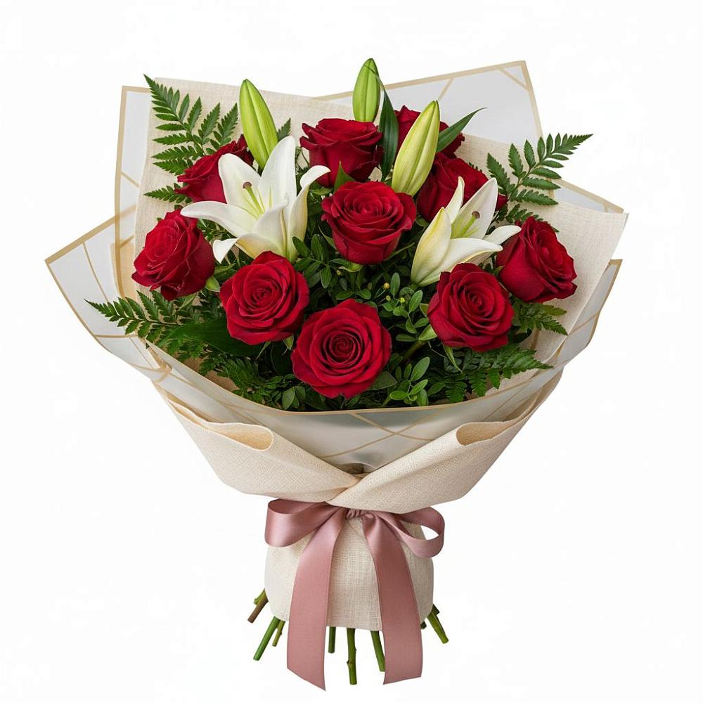 Букет цветов из: Лилии и Розы в Сосновоборске Пензенской области