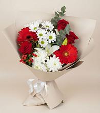 Букет цветов из:  Розы, Хризантемы, Герберы и Лилии в Сосновоборске Пензенской области