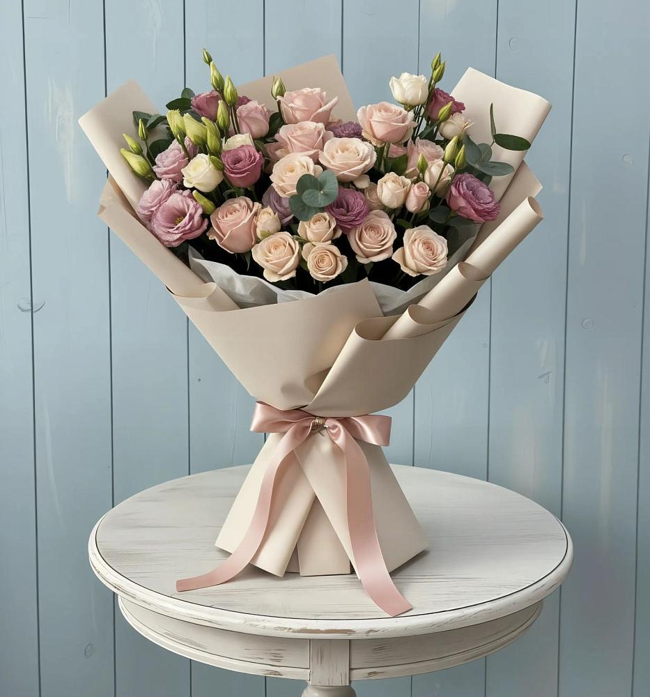 Букет цветов из: Розы и Лизиантусы в Сосновоборске Пензенской области