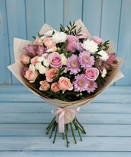 Букет цветов из:  Хризантемы, Розы и Альстромерии в Сосновоборске Пензенской области